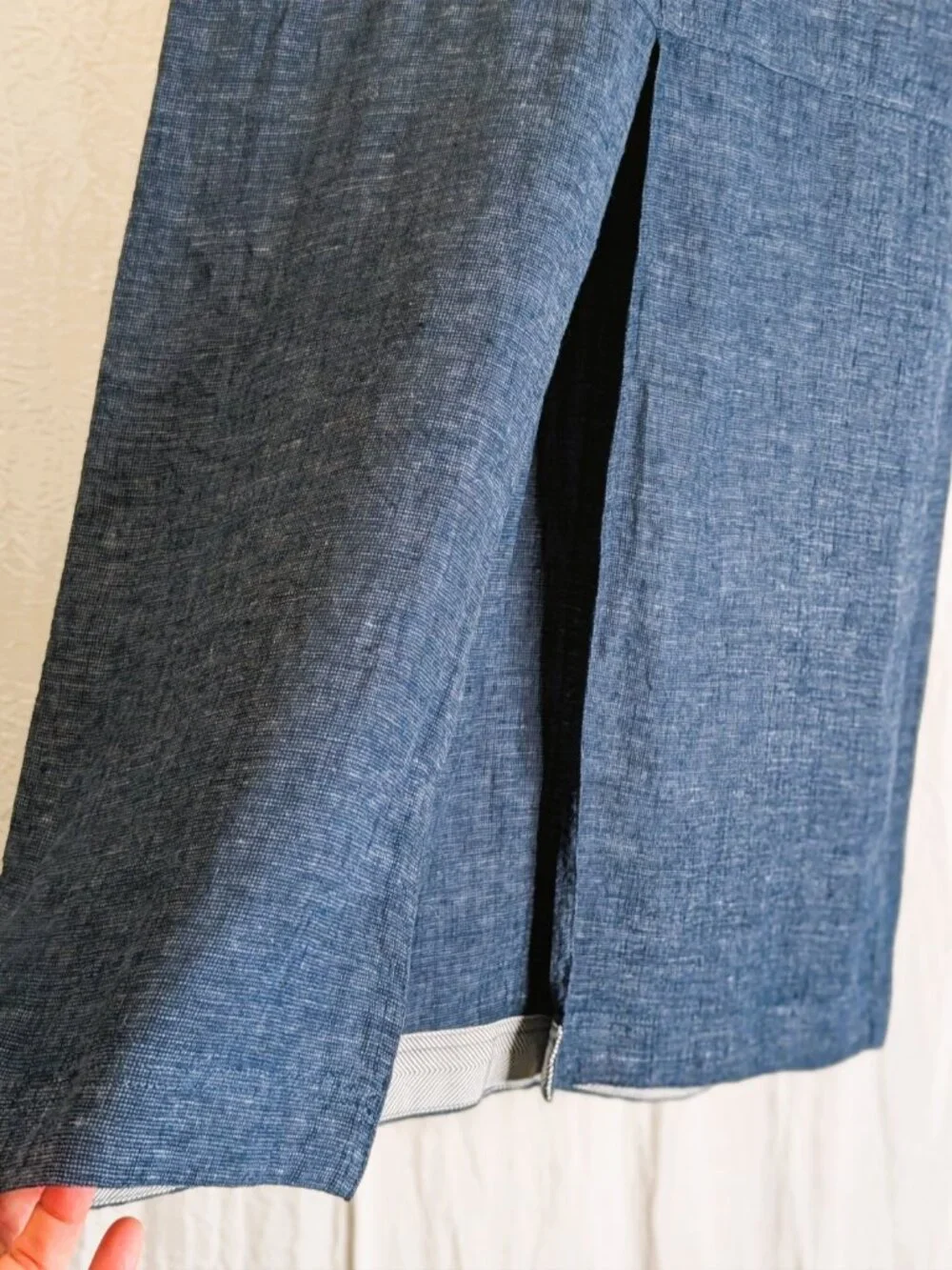 Nicole Miller Dark Blue Split Front 100% European Linen Maxi Skirt Small